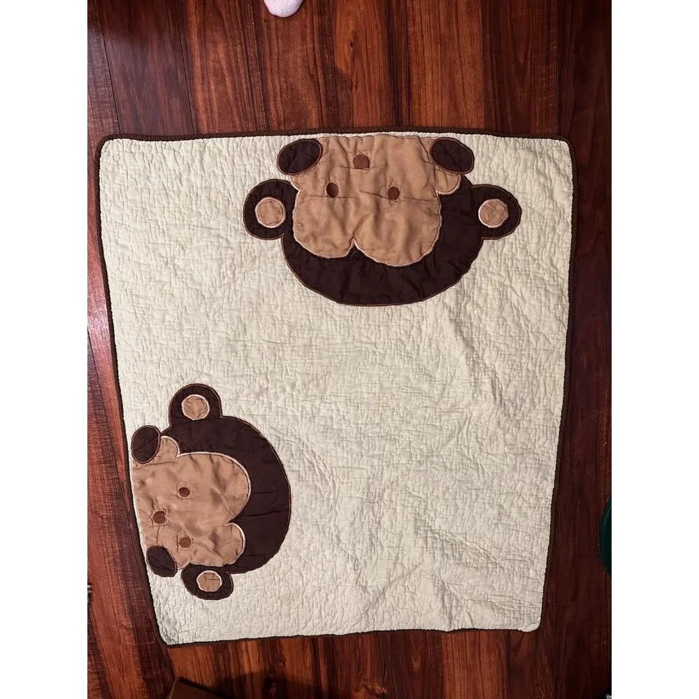 Peek a Boo MONKEY Baby Blanket Head Face Reversible Green White Brown Stripe